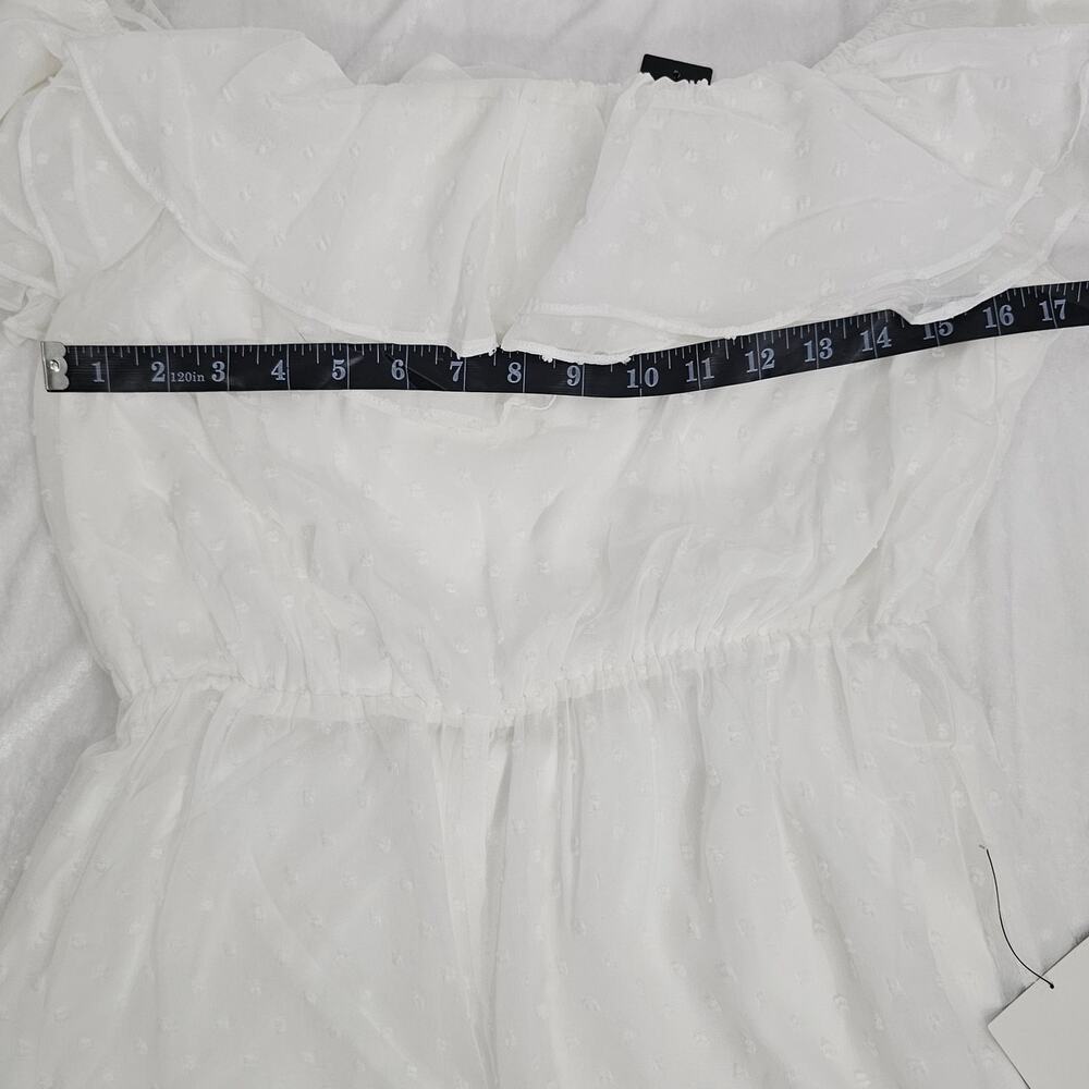 Lulus White Swiss Dot Ruffled Off The Shoulder Romper Women's Size M NWT - Picture 11 of 13